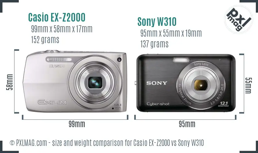 Casio EX-Z2000 vs Sony W310 size comparison