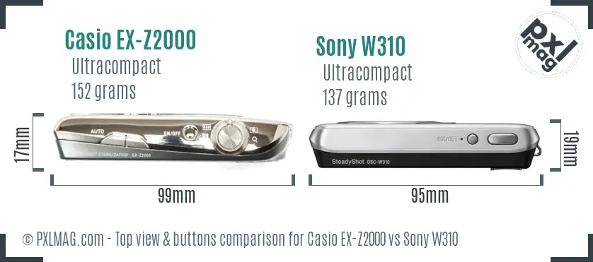 Casio EX-Z2000 vs Sony W310 top view buttons comparison