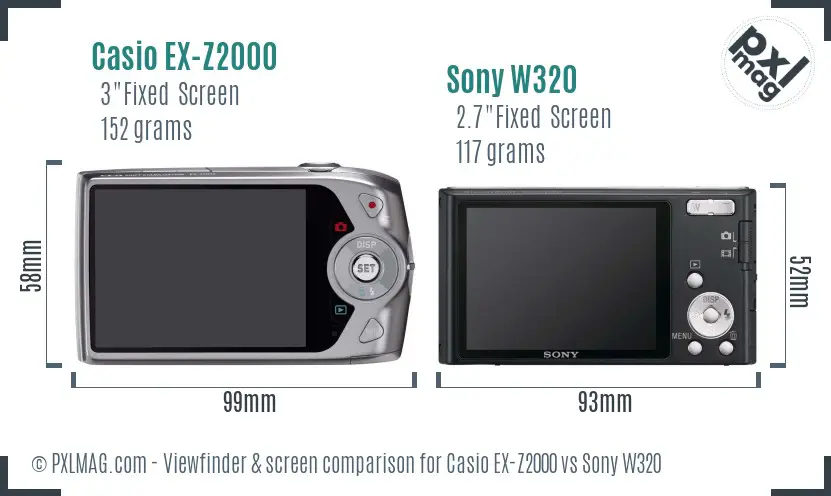 Casio EX-Z2000 vs Sony W320 Screen and Viewfinder comparison