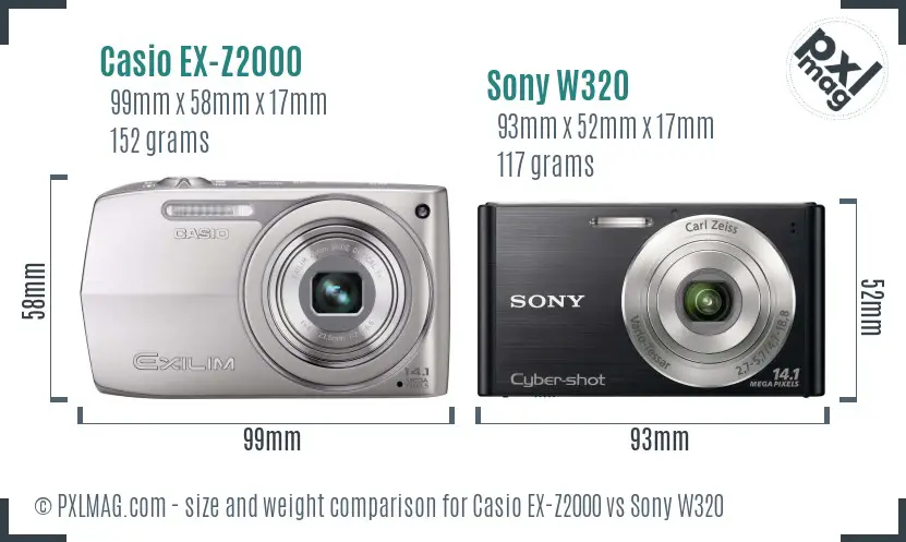 Casio EX-Z2000 vs Sony W320 size comparison