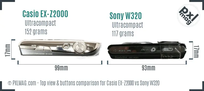 Casio EX-Z2000 vs Sony W320 top view buttons comparison