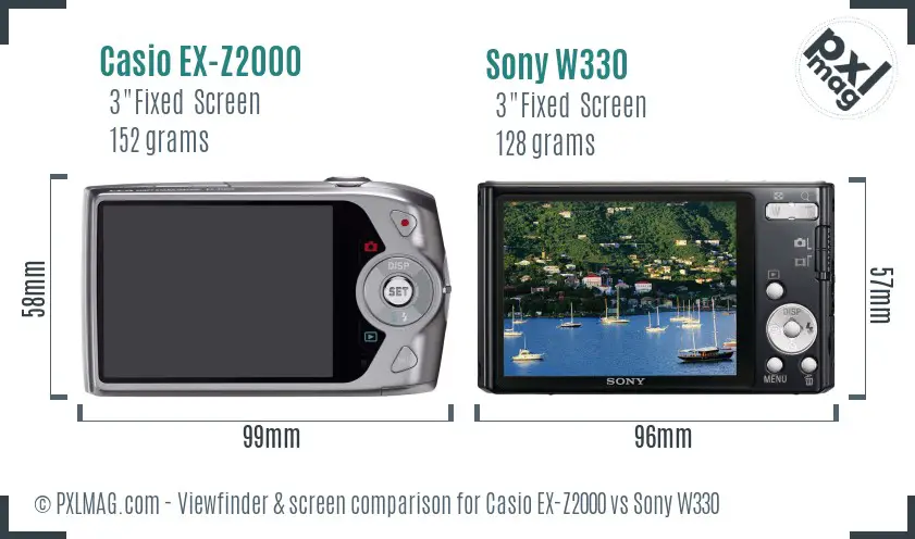 Casio EX-Z2000 vs Sony W330 Screen and Viewfinder comparison