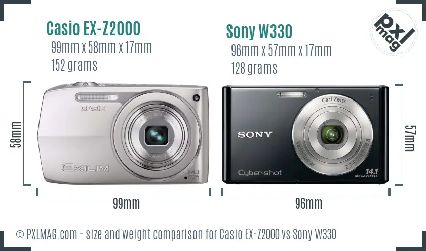 Casio EX-Z2000 vs Sony W330 size comparison