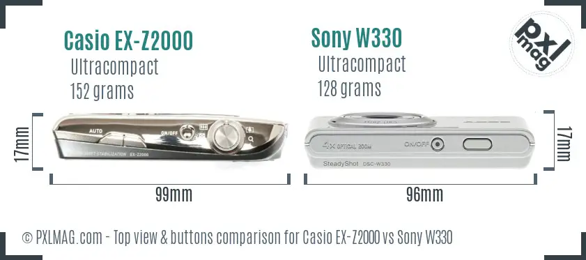 Casio EX-Z2000 vs Sony W330 top view buttons comparison