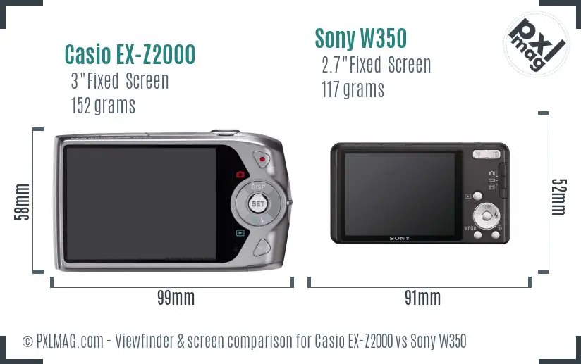 Casio EX-Z2000 vs Sony W350 Screen and Viewfinder comparison