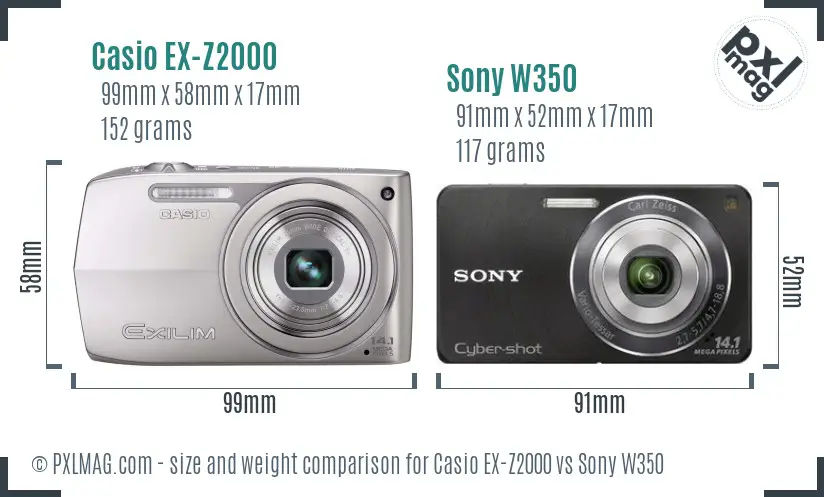 Casio EX-Z2000 vs Sony W350 size comparison