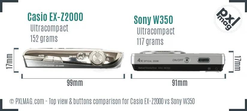 Casio EX-Z2000 vs Sony W350 top view buttons comparison