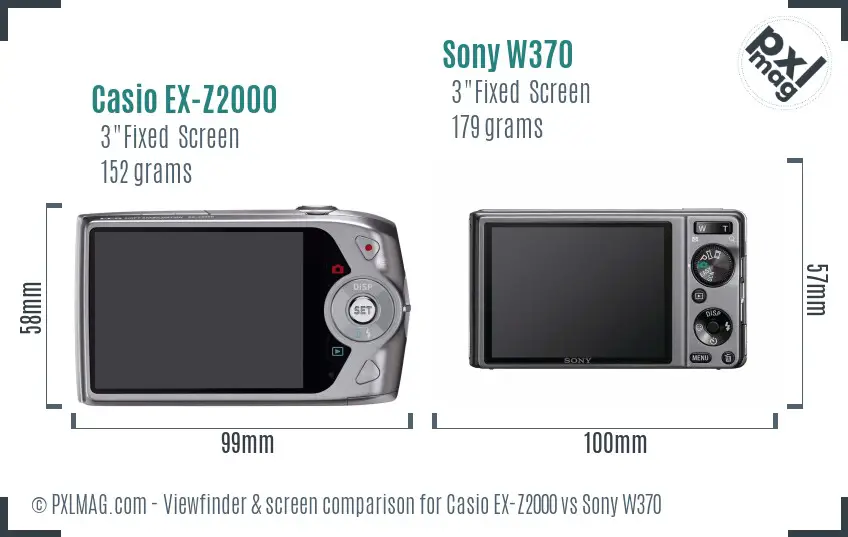 Casio EX-Z2000 vs Sony W370 Screen and Viewfinder comparison