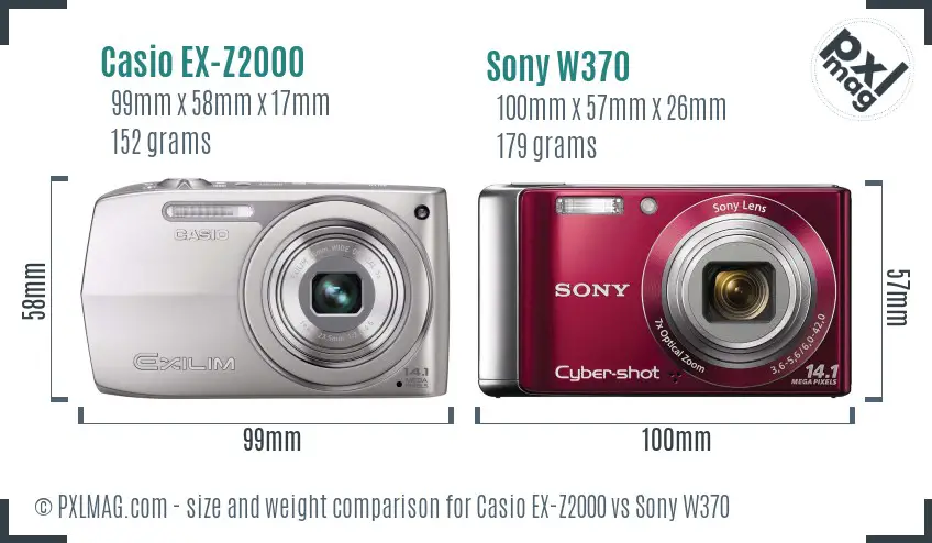 Casio EX-Z2000 vs Sony W370 size comparison