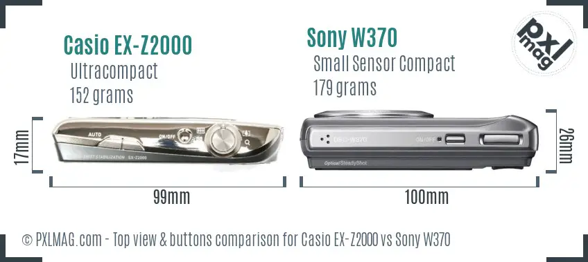 Casio EX-Z2000 vs Sony W370 top view buttons comparison