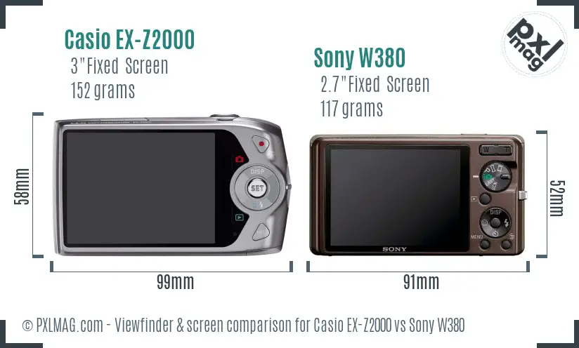 Casio EX-Z2000 vs Sony W380 Screen and Viewfinder comparison