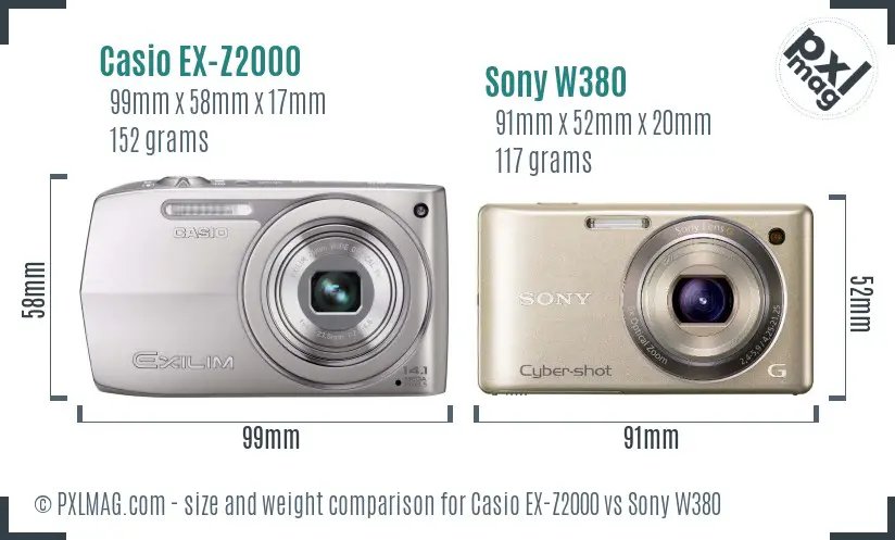 Casio EX-Z2000 vs Sony W380 size comparison