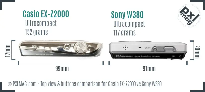 Casio EX-Z2000 vs Sony W380 top view buttons comparison