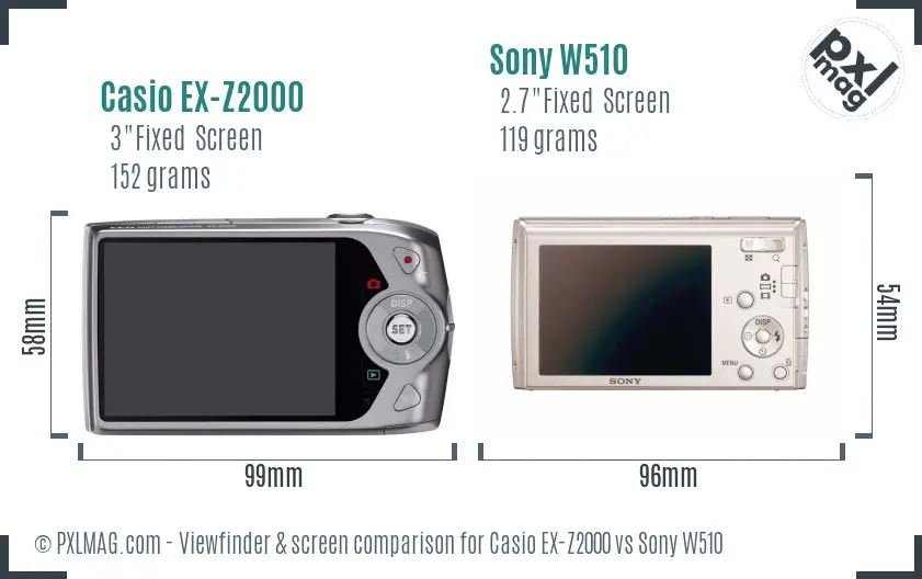 Casio EX-Z2000 vs Sony W510 Screen and Viewfinder comparison