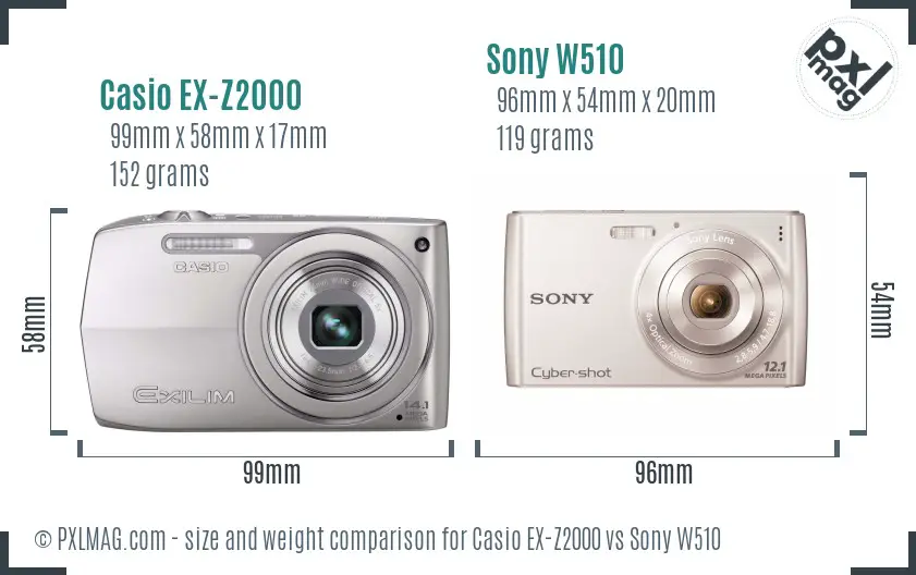 Casio EX-Z2000 vs Sony W510 size comparison