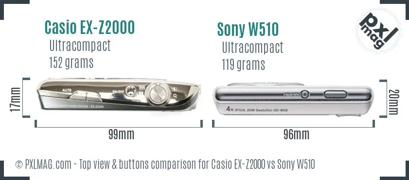 Casio EX-Z2000 vs Sony W510 top view buttons comparison