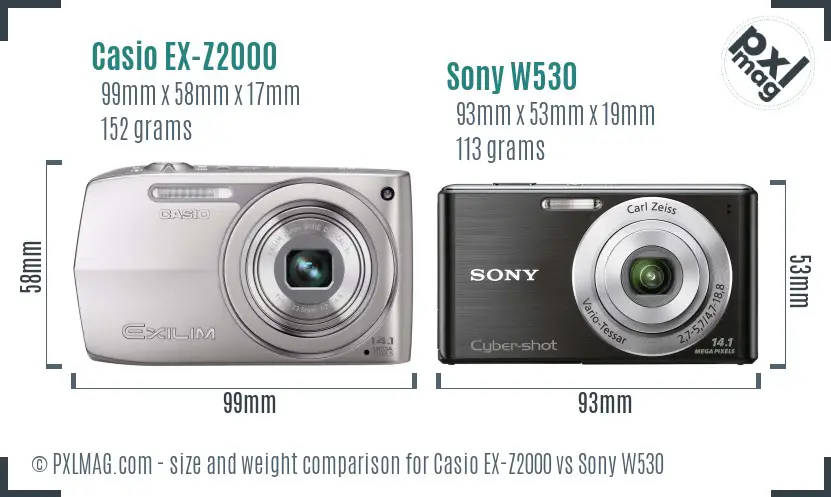 Casio EX-Z2000 vs Sony W530 size comparison