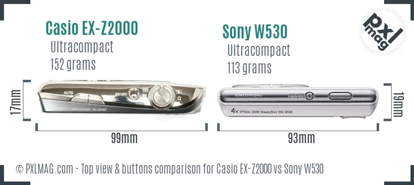 Casio EX-Z2000 vs Sony W530 top view buttons comparison