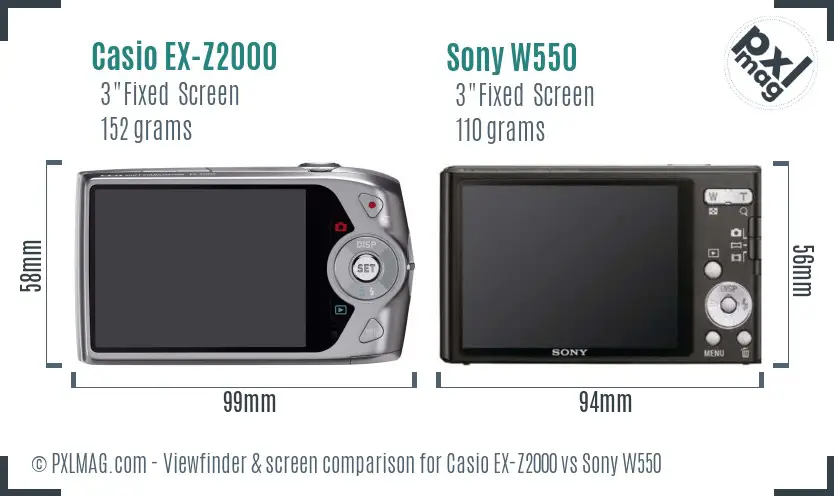 Casio EX-Z2000 vs Sony W550 Screen and Viewfinder comparison
