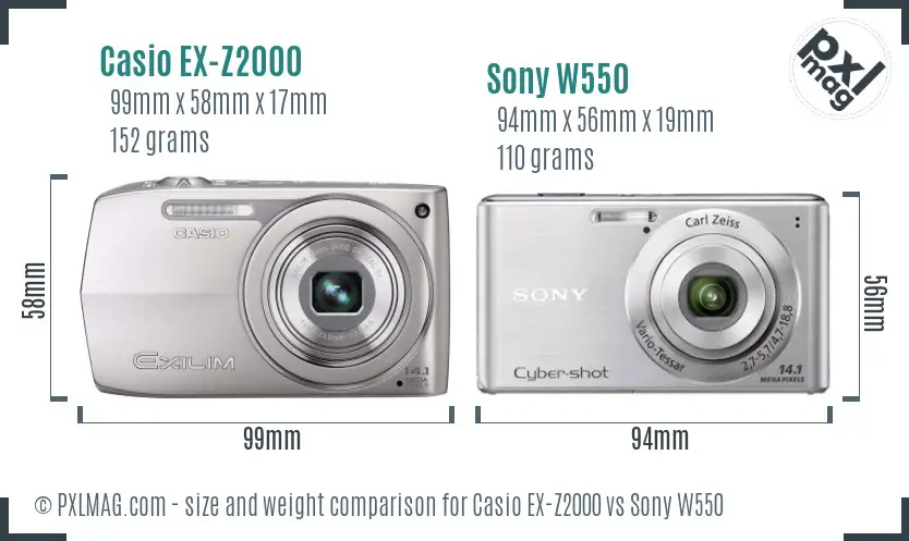 Casio EX-Z2000 vs Sony W550 size comparison