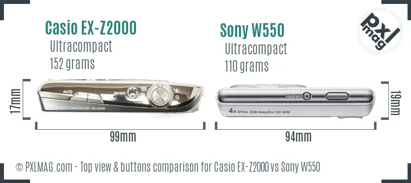Casio EX-Z2000 vs Sony W550 top view buttons comparison