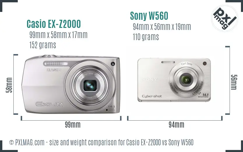 Casio EX-Z2000 vs Sony W560 size comparison