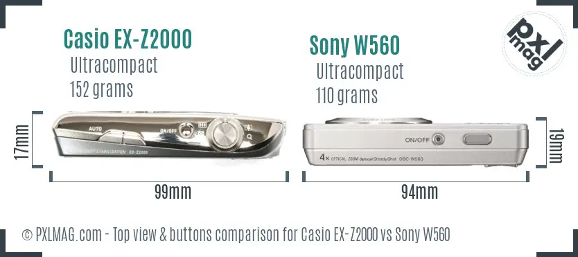 Casio EX-Z2000 vs Sony W560 top view buttons comparison