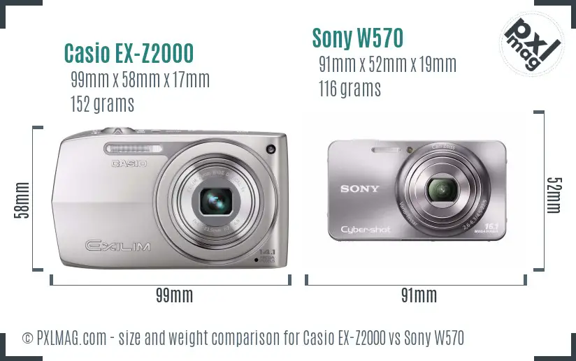 Casio EX-Z2000 vs Sony W570 size comparison