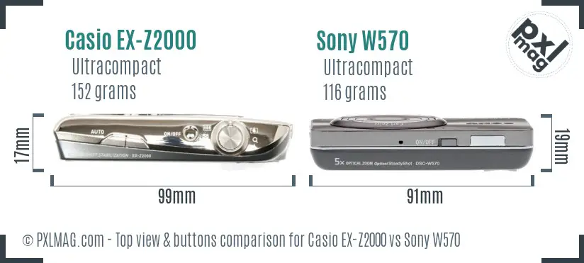 Casio EX-Z2000 vs Sony W570 top view buttons comparison