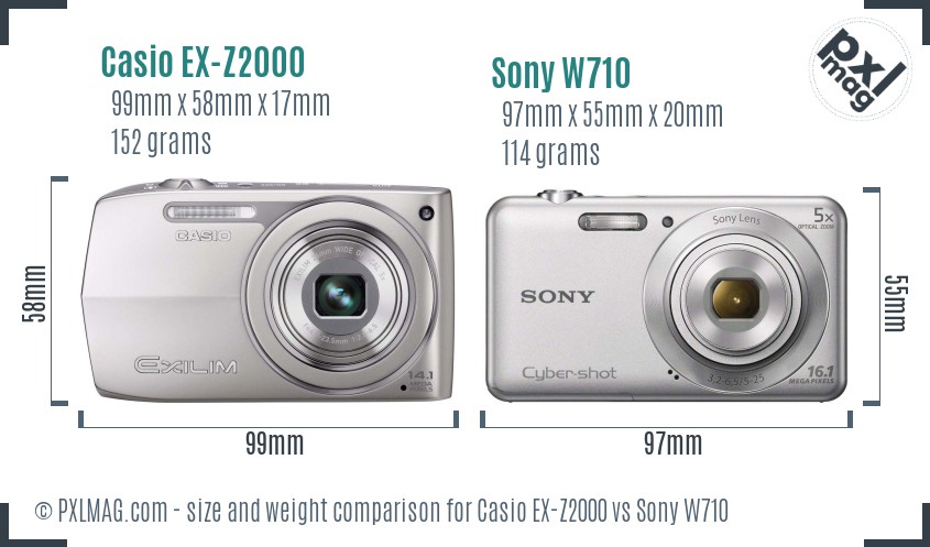 Casio EX-Z2000 vs Sony W710 size comparison