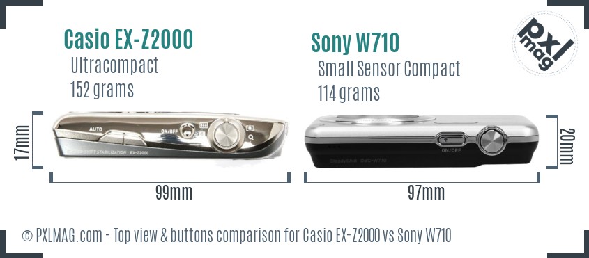 Casio EX-Z2000 vs Sony W710 top view buttons comparison