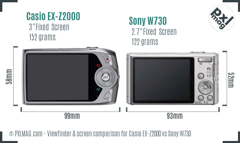 Casio EX-Z2000 vs Sony W730 Screen and Viewfinder comparison