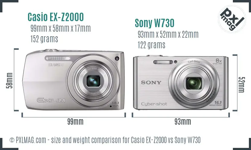 Casio EX-Z2000 vs Sony W730 size comparison