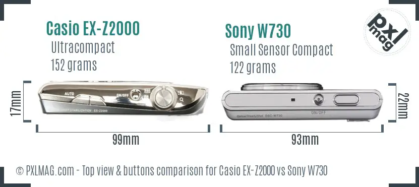 Casio EX-Z2000 vs Sony W730 top view buttons comparison