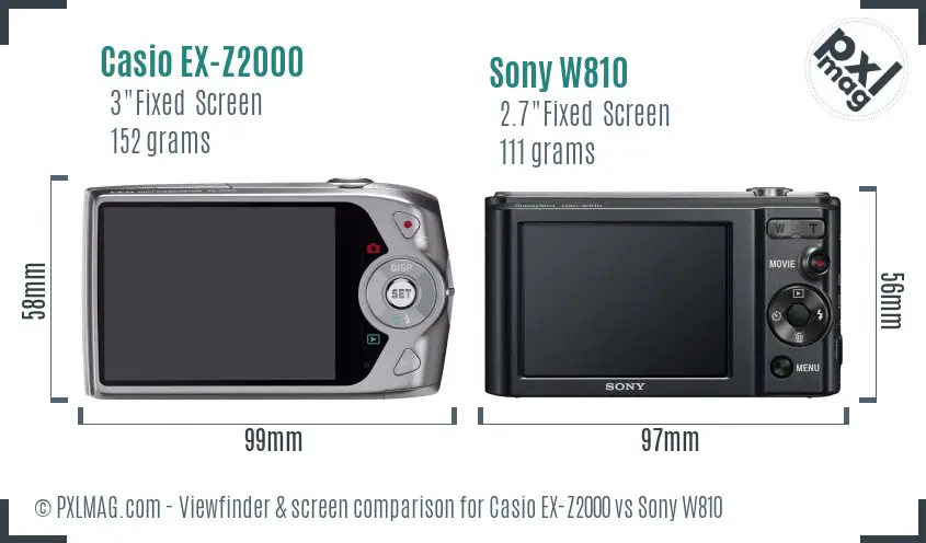 Casio EX-Z2000 vs Sony W810 Screen and Viewfinder comparison
