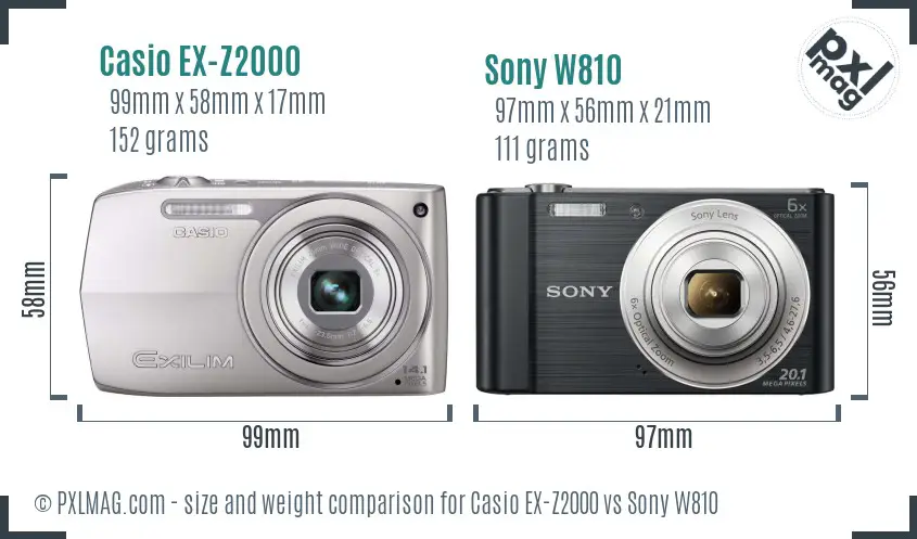 Casio EX-Z2000 vs Sony W810 size comparison