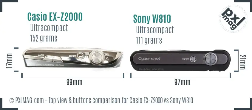 Casio EX-Z2000 vs Sony W810 top view buttons comparison