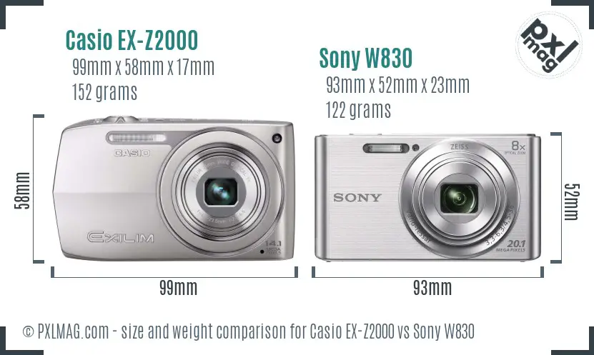 Casio EX-Z2000 vs Sony W830 size comparison Casio EX-Z2000 vs Sony W830 size comparison