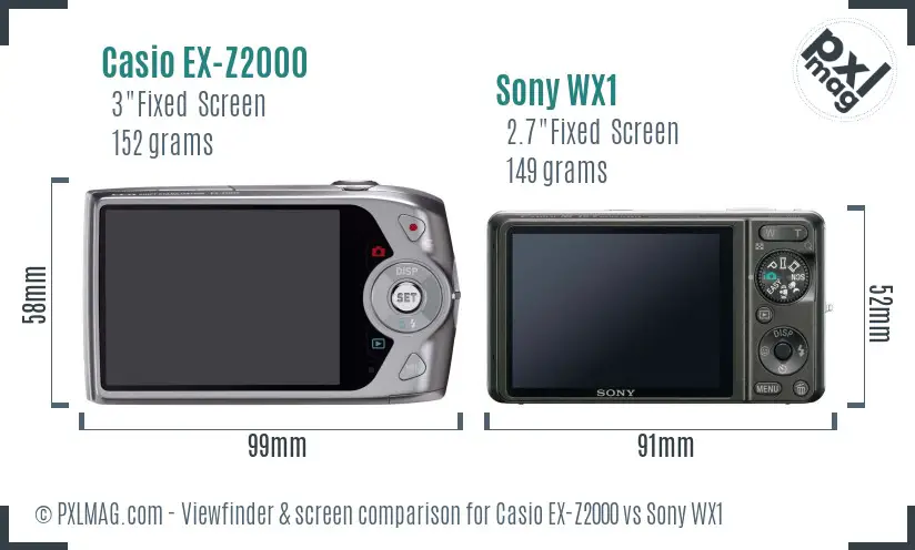 Casio EX-Z2000 vs Sony WX1 Screen and Viewfinder comparison