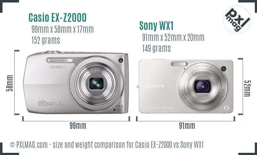 Casio EX-Z2000 vs Sony WX1 size comparison