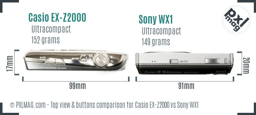 Casio EX-Z2000 vs Sony WX1 top view buttons comparison