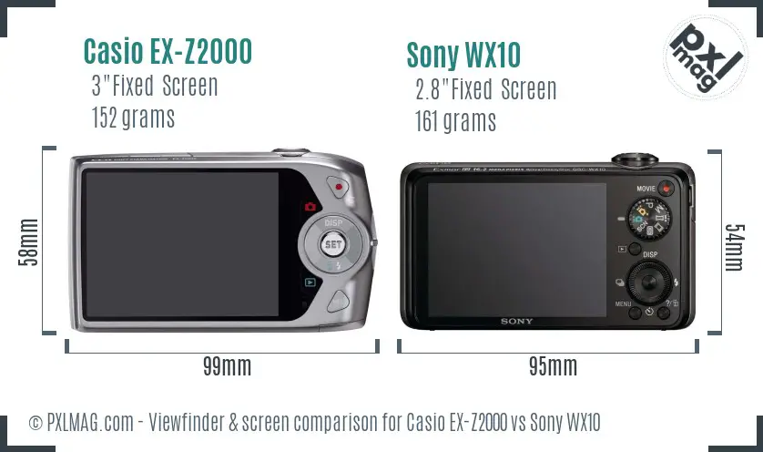 Casio EX-Z2000 vs Sony WX10 Screen and Viewfinder comparison