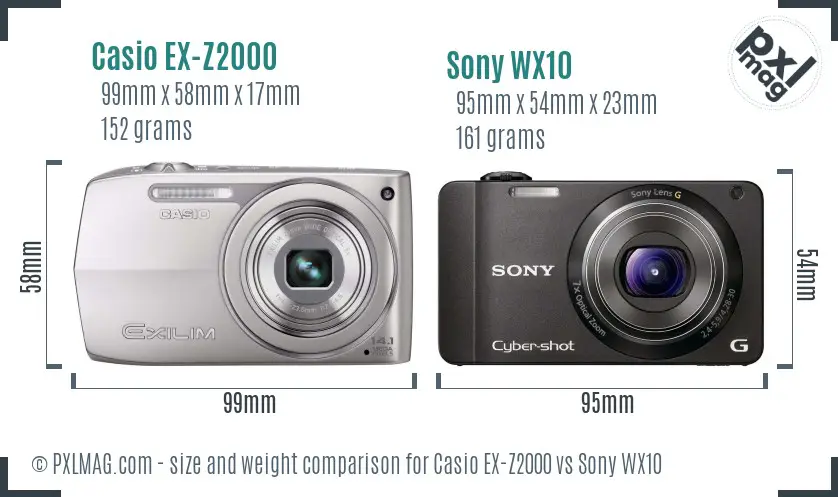 Casio EX-Z2000 vs Sony WX10 size comparison
