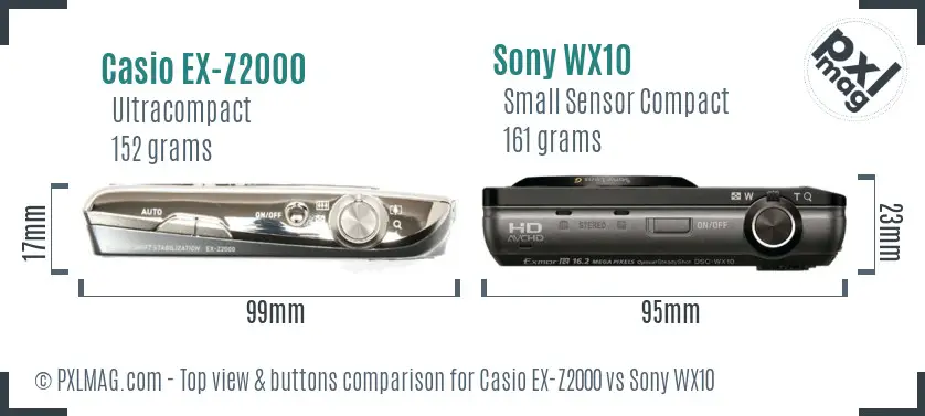 Casio EX-Z2000 vs Sony WX10 top view buttons comparison