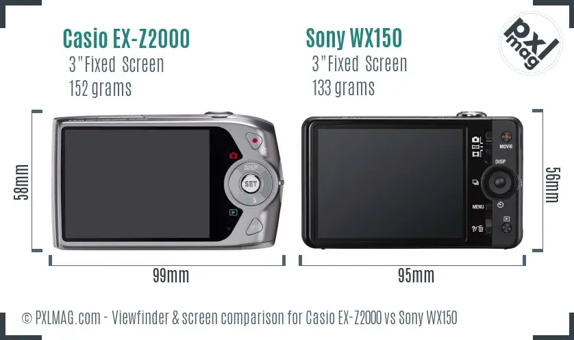 Casio EX-Z2000 vs Sony WX150 Screen and Viewfinder comparison