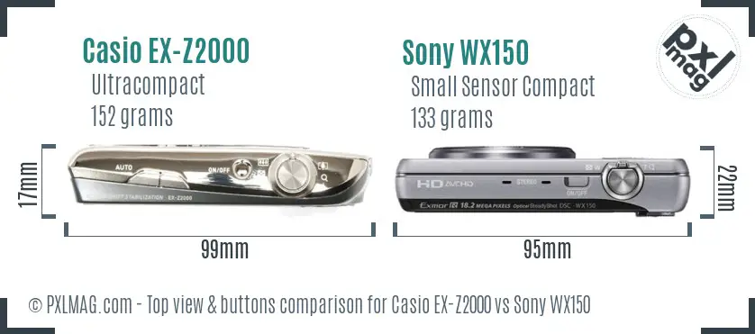 Casio EX-Z2000 vs Sony WX150 top view buttons comparison