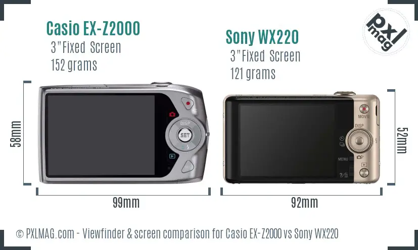 Casio EX-Z2000 vs Sony WX220 Screen and Viewfinder comparison