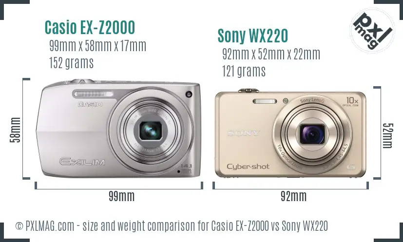 Casio EX-Z2000 vs Sony WX220 size comparison