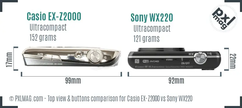 Casio EX-Z2000 vs Sony WX220 top view buttons comparison