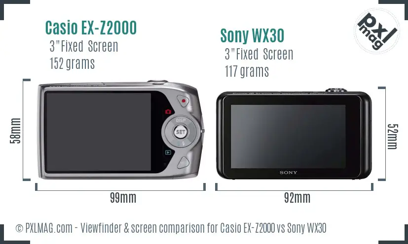 Casio EX-Z2000 vs Sony WX30 Screen and Viewfinder comparison